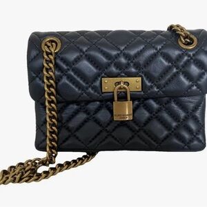 Kurt Geiger Black Quilted Leather Crossbody Bag with Gold Chain